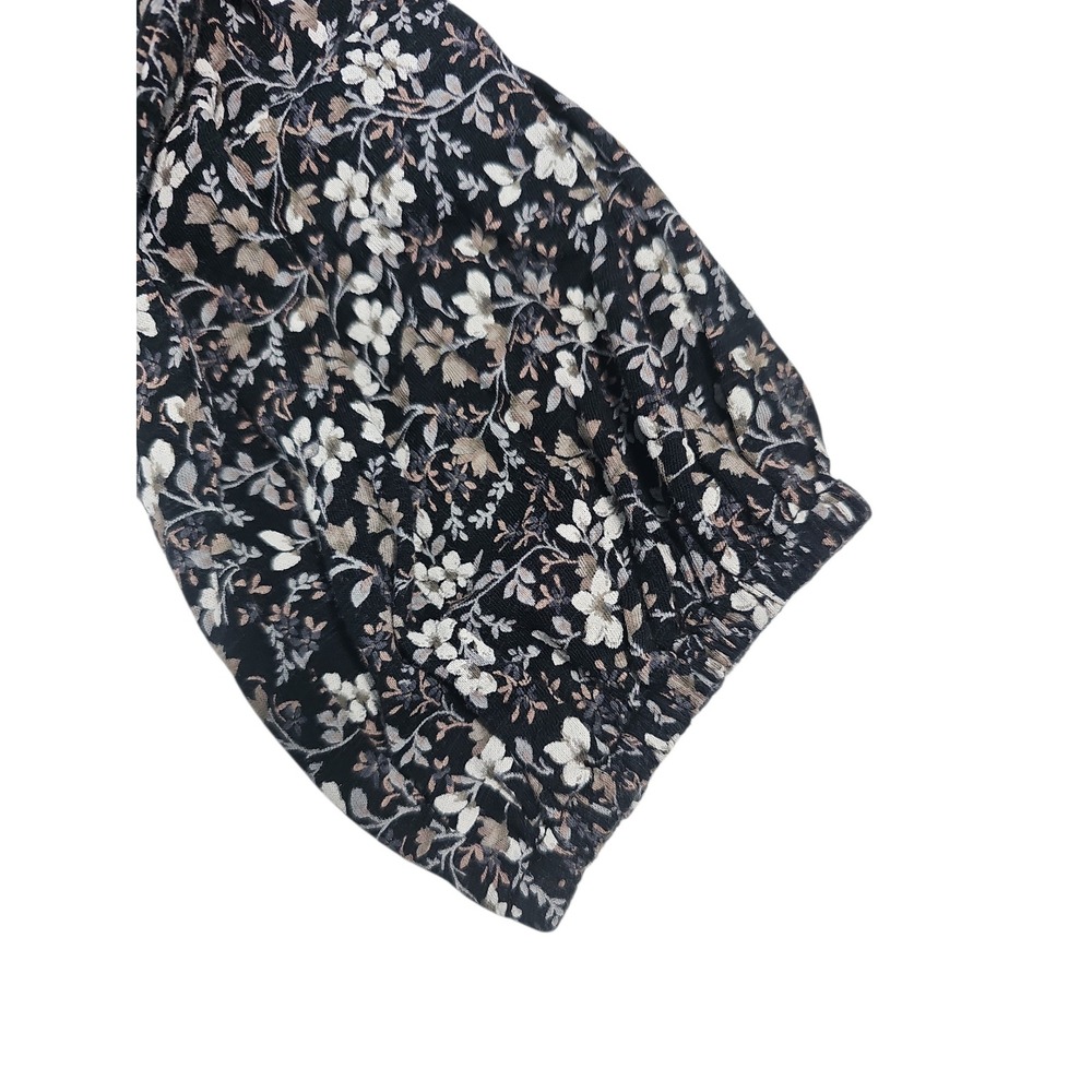 Lucky Brand Floral Boho Black Floral Velvet Trim Tie Neck Blouse Women's Large - Picture 5 of 9